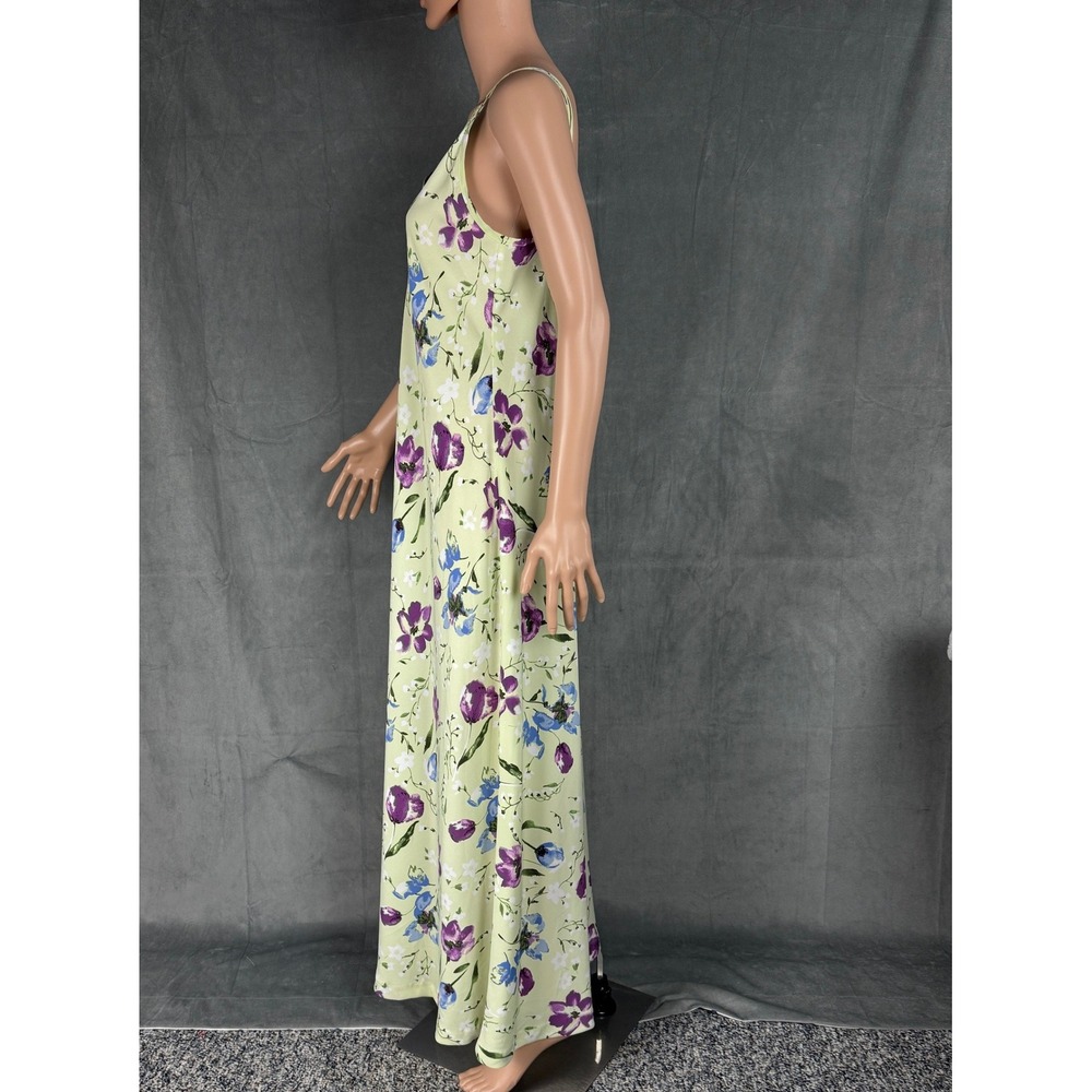 Vintage Express Floral Maxi Dress 11/12 Green Purple Tulip Slip 90s Straps - Picture 6 of 15